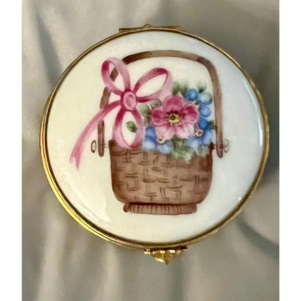 Vintage Limoges France Hand-Painted Porcelain Trinket Box for Asprey London